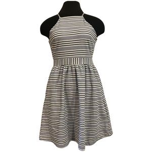Banana Republic Petite Boucle Stripe Fit-and-Flare Dress in White/Blue 2P